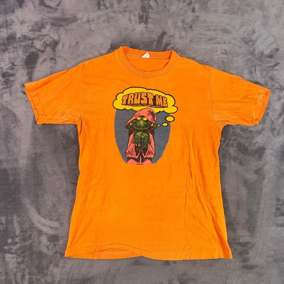 Vintage Roach 70s Trust Me Alien Graphic T-Shirt Orange Single Stitch USA Made